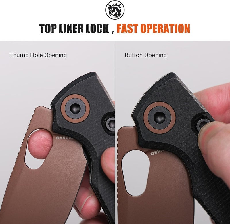 Vosteed Porcupine - EDC Pocket Knife, 2.99’’ 14C28N Steel Rose Gold Blade, Top Liner Lock Micarta Handle - Lightweight Folding knives with Clip for Men & Women Camping Outdoor-A2602 - Image 3